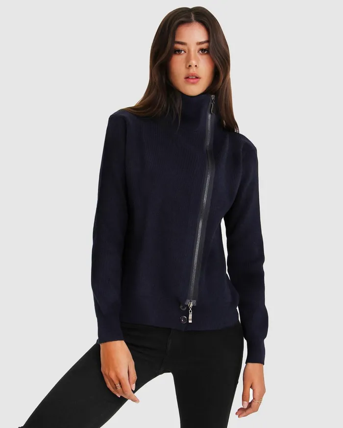 Women Tops Belle and Bloom Brothers Zip Front Jumper 8211 Navy