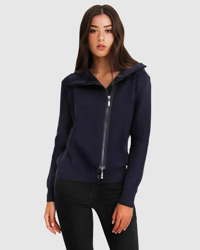 Women Tops Belle and Bloom Brothers Zip Front Jumper 8211 Navy