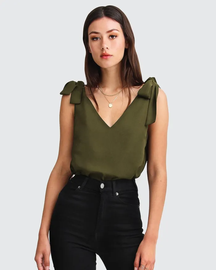Women Tops Belle and Bloom Feel For You VNeck Top 8211 Military