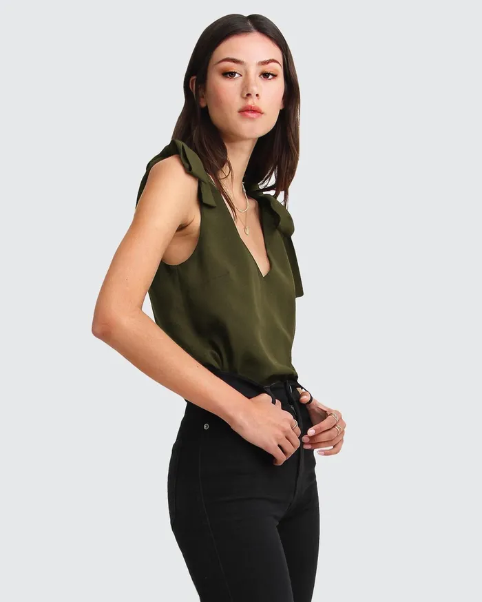 Women Tops Belle and Bloom Feel For You VNeck Top 8211 Military