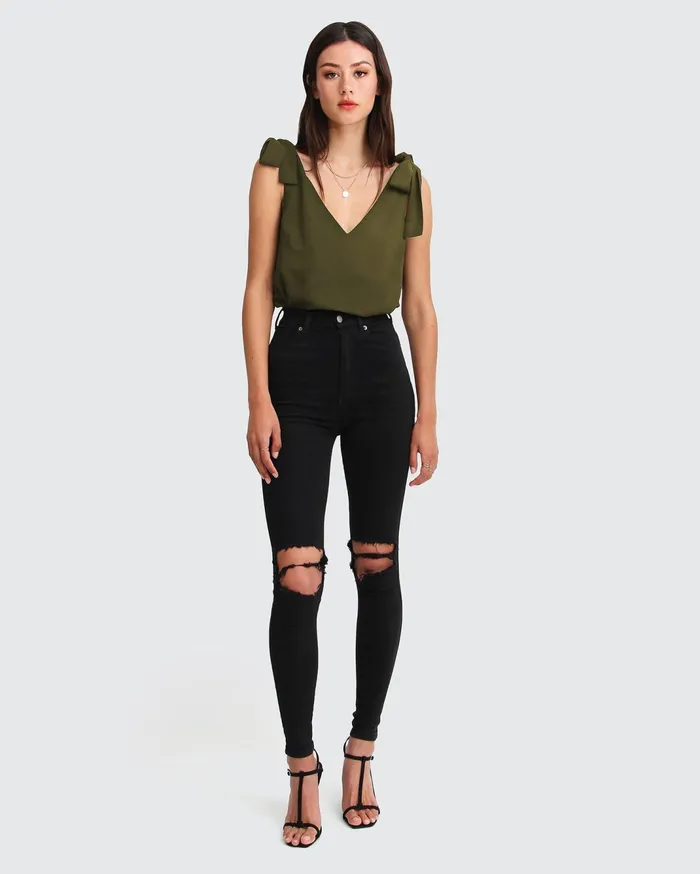 Women Tops Belle and Bloom Feel For You VNeck Top 8211 Military