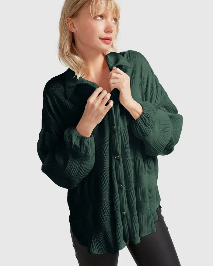 Women Tops Belle and Bloom Serenade Velvet Plisse Shirt 8211 Dark Teal