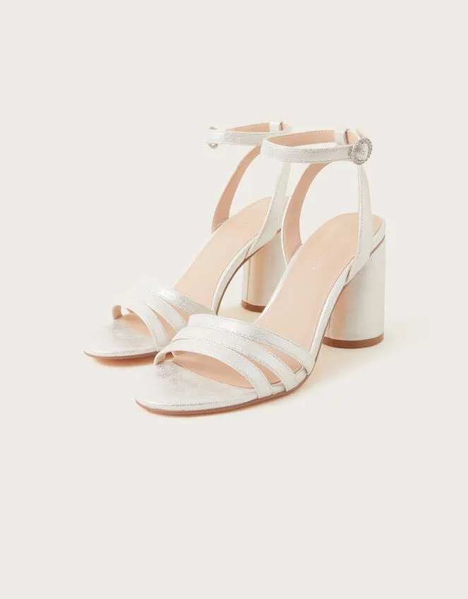 Women Trio Strap Block Heeled Sandals Silver Monsoon Sandals