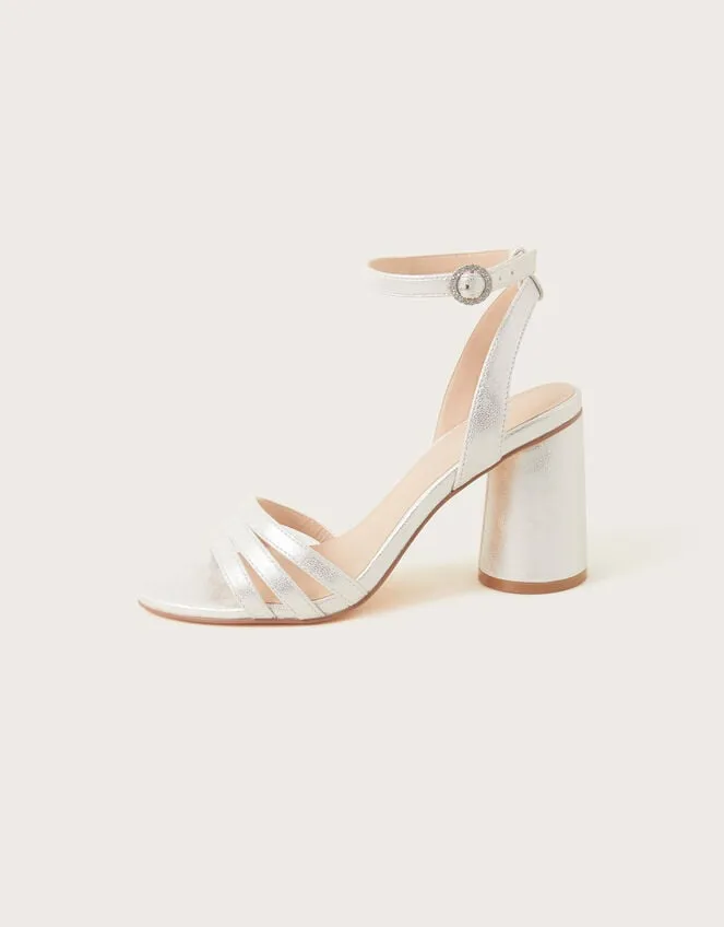 Women Trio Strap Block Heeled Sandals Silver Monsoon Sandals