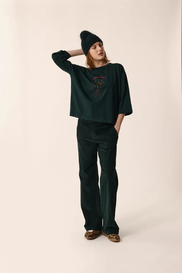 Women Trousers Sianou Epicea Pantalon Coton Velours Vert Fonc Des Petits Hauts Trousers and Jumpsuits