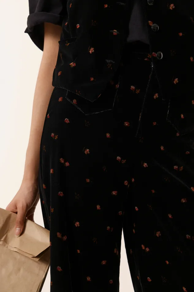 Women Trousers Timisti Bloom Pantalon Polyester Velours Noir Des Petits Hauts Trousers and Jumpsuits