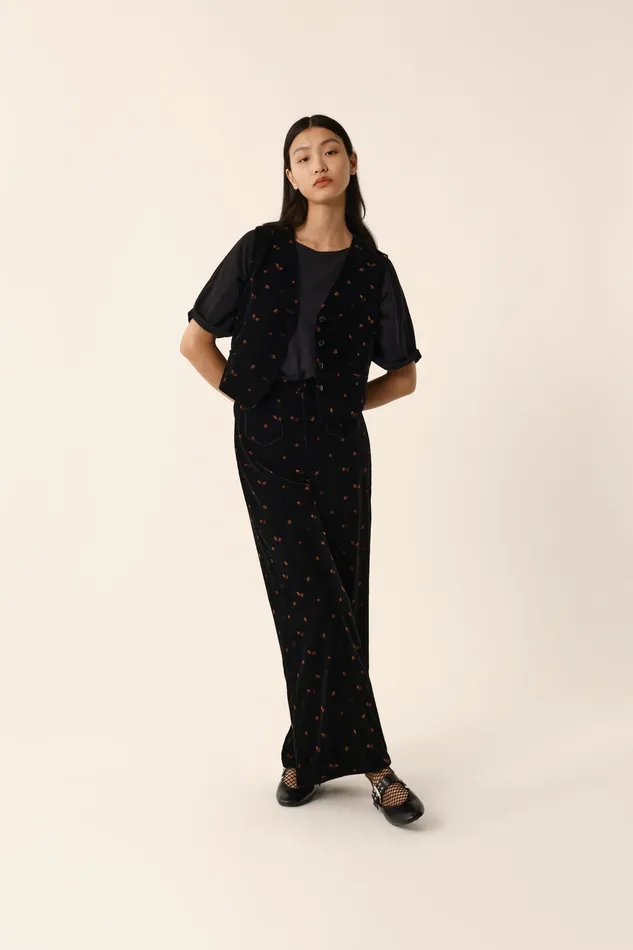 Women Trousers Timisti Bloom Pantalon Polyester Velours Noir Des Petits Hauts Trousers and Jumpsuits
