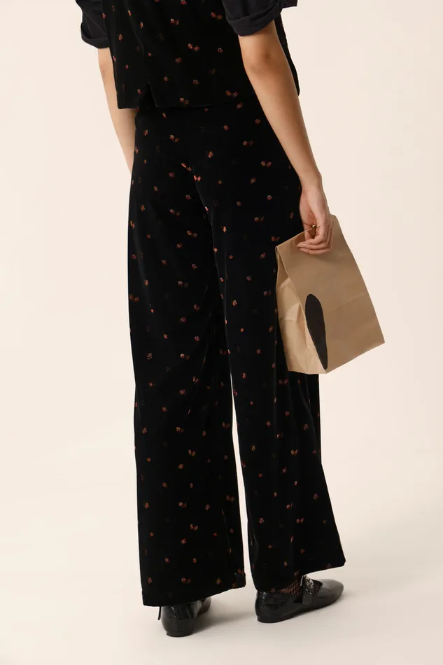 Women Trousers Timisti Bloom Pantalon Polyester Velours Noir Des Petits Hauts Trousers and Jumpsuits