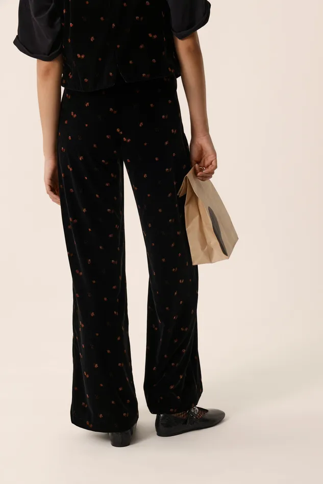 Women Trousers Timisti Bloom Pantalon Polyester Velours Noir Des Petits Hauts Trousers and Jumpsuits