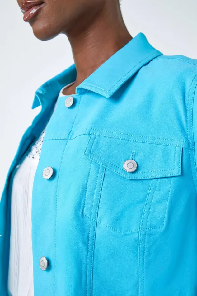 Women Turquoise Stretch Pocket Detail Jacket Roman Coords