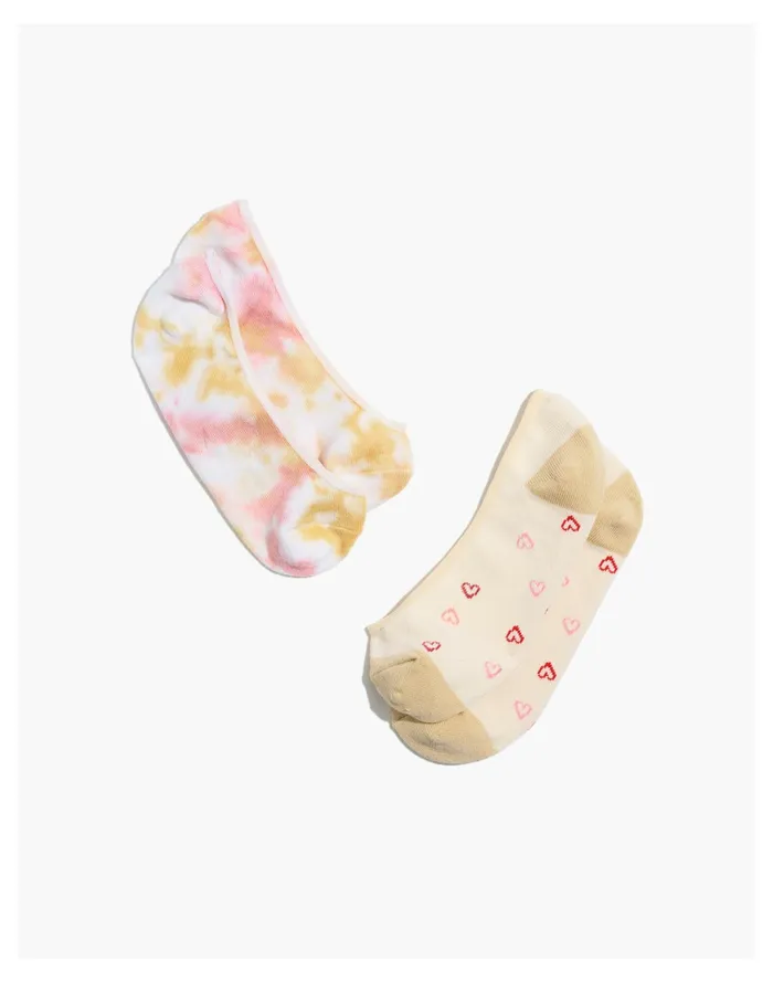 Women Two Pack Open Hearts Tie Dye Low Profile Socks Pink Icing Madewell Socks