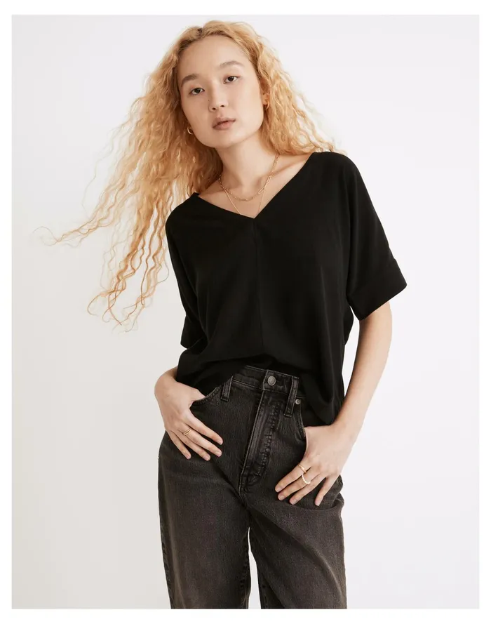 Women V Neck Dolman Sleeve Top True Black Madewell Tops and Shirts