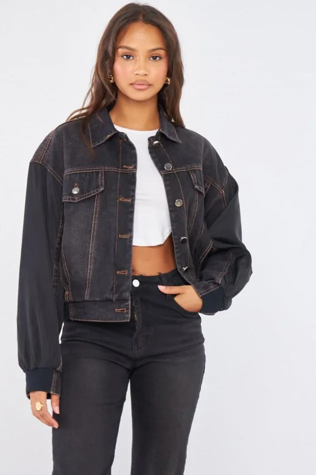 Women Veste En Jean Noir BiMatire Black Brentiny Paris Jackets