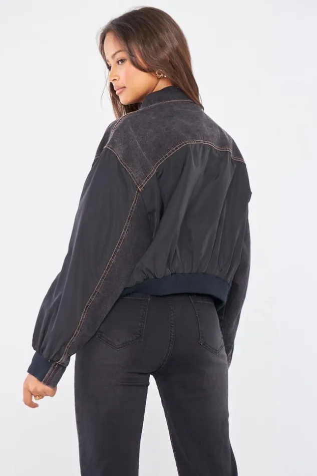 Women Veste En Jean Noir BiMatire Black Brentiny Paris Jackets