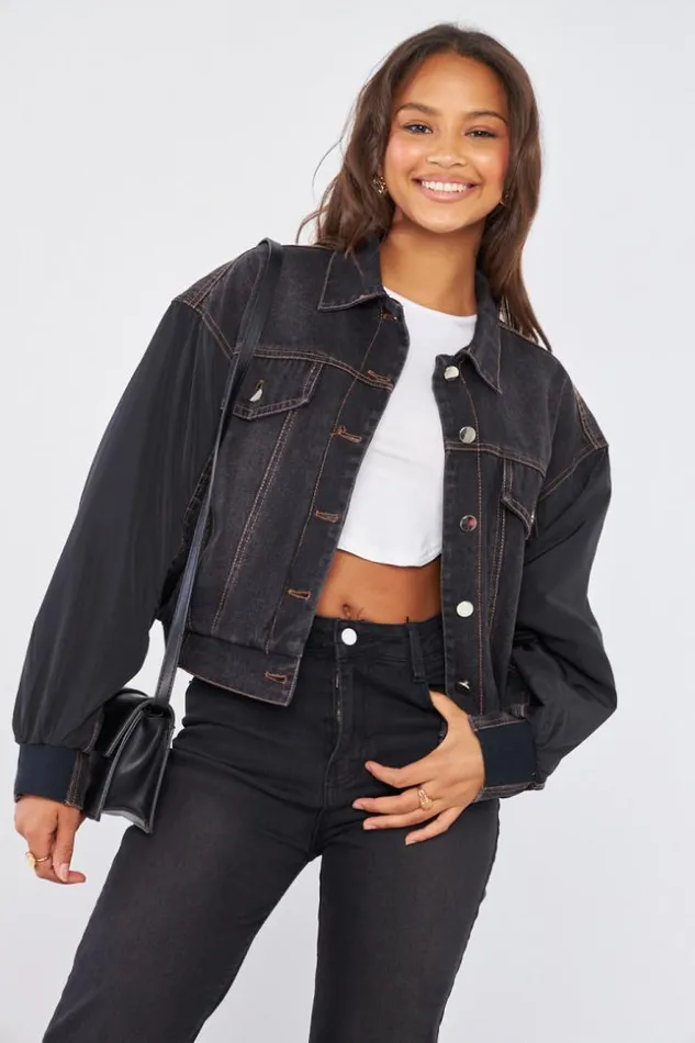 Women Veste En Jean Noir BiMatire Black Brentiny Paris Jackets
