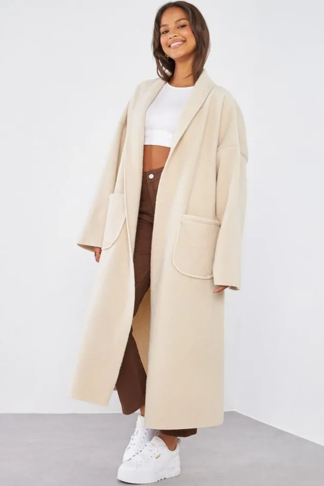 Women Veste Longue Beige Texture Beige Brentiny Paris Jackets