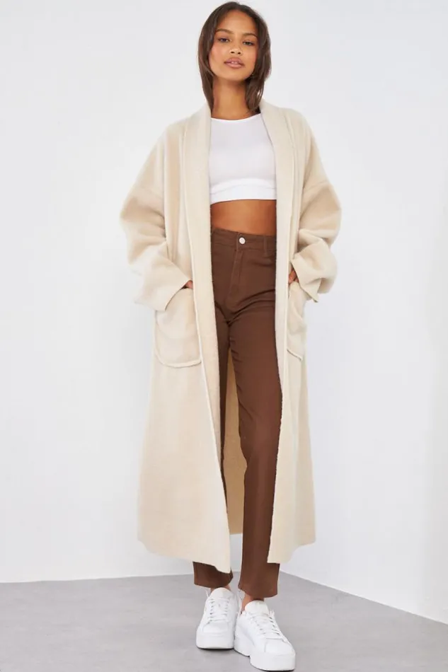 Women Veste Longue Beige Texture Beige Brentiny Paris Jackets