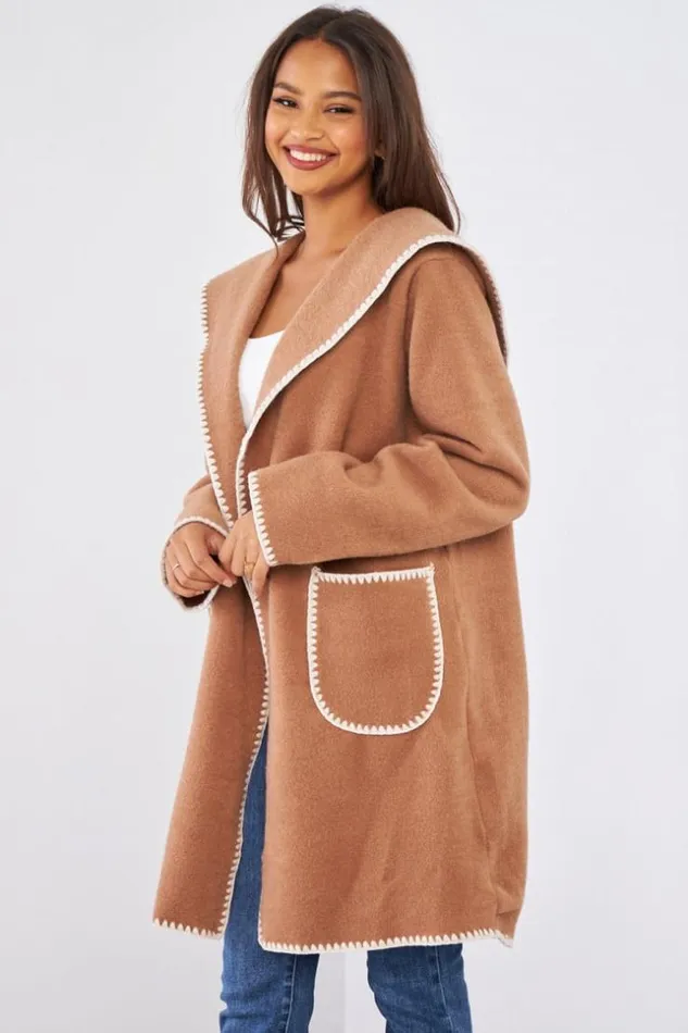 Women Veste Longue Capuche Camel Texture Couture En Relief Camel Brentiny Paris Jackets Women Veste Longue Capuche Camel Texture Couture En Relief Camel Brentiny Paris Jackets