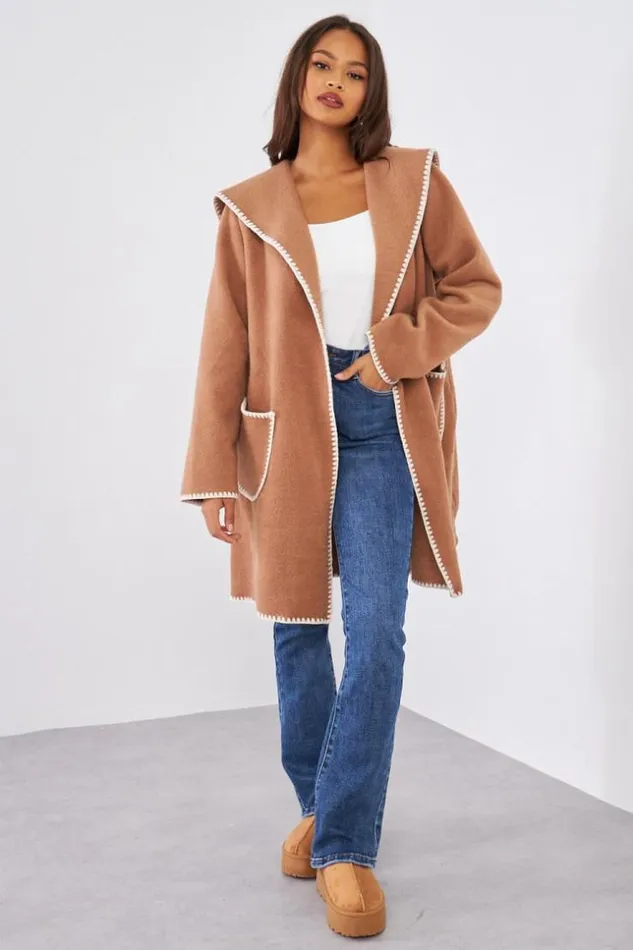 Women Veste Longue Capuche Camel Texture Couture En Relief Camel Brentiny Paris Jackets Women Veste Longue Capuche Camel Texture Couture En Relief Camel Brentiny Paris Jackets