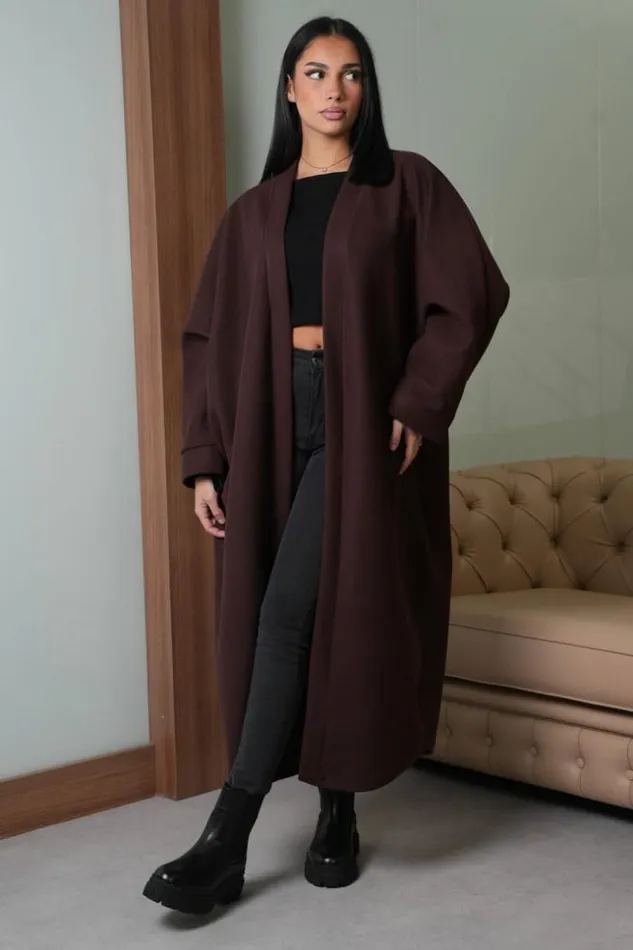 Women Veste Marron Longue Texture Brown Brentiny Paris Jackets