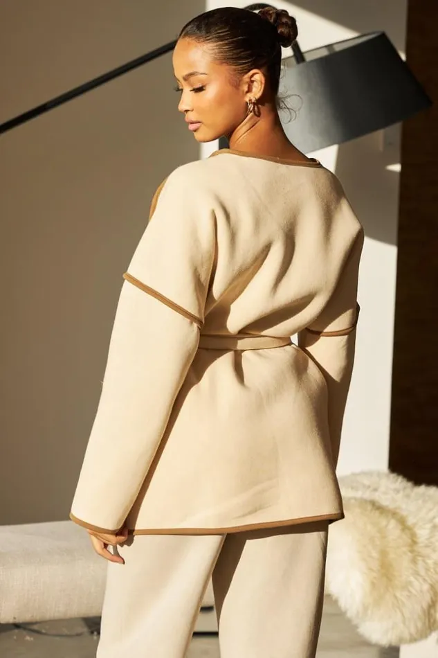Women Veste Ouverte Ceinture Beige Coutures paisses Beige Brentiny Paris Cardigans Women Veste Ouverte Ceinture Beige Coutures paisses Beige Brentiny Paris Cardigans