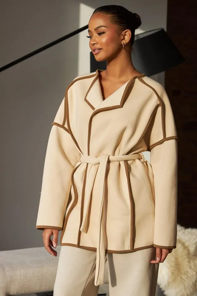 Women Veste Ouverte Ceinture Beige Coutures paisses Beige Brentiny Paris Cardigans Women Veste Ouverte Ceinture Beige Coutures paisses Beige Brentiny Paris Cardigans