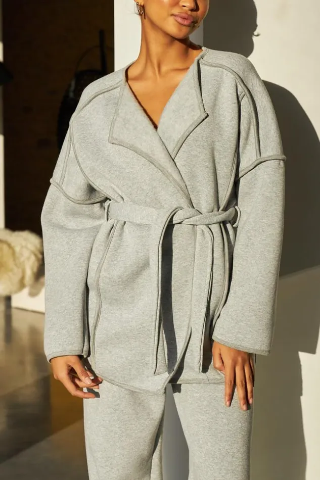 Women Veste Ouverte Ceinture Grise Coutures paisses Grey Brentiny Paris Cardigans