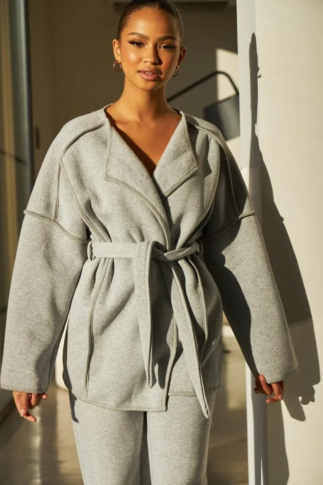 Women Veste Ouverte Ceinture Grise Coutures paisses Grey Brentiny Paris Cardigans Women Veste Ouverte Ceinture Grise Coutures paisses Grey Brentiny Paris Cardigans