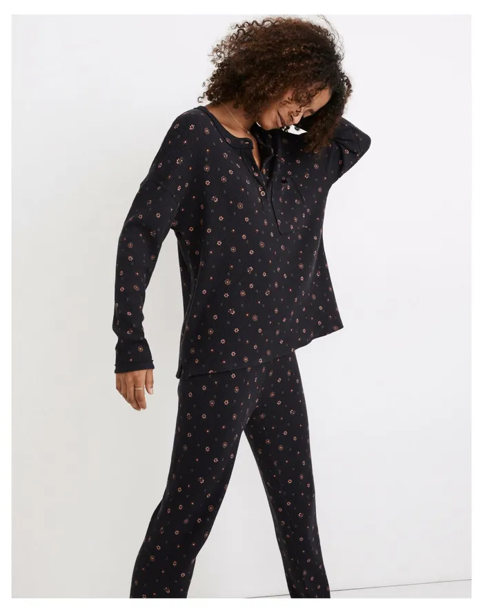 Women Waffle Knit Henley Pajama Top In Bandana Floral Night Vision Madewell Pajamas Women Waffle Knit Henley Pajama Top In Bandana Floral Night Vision Madewell Pajamas