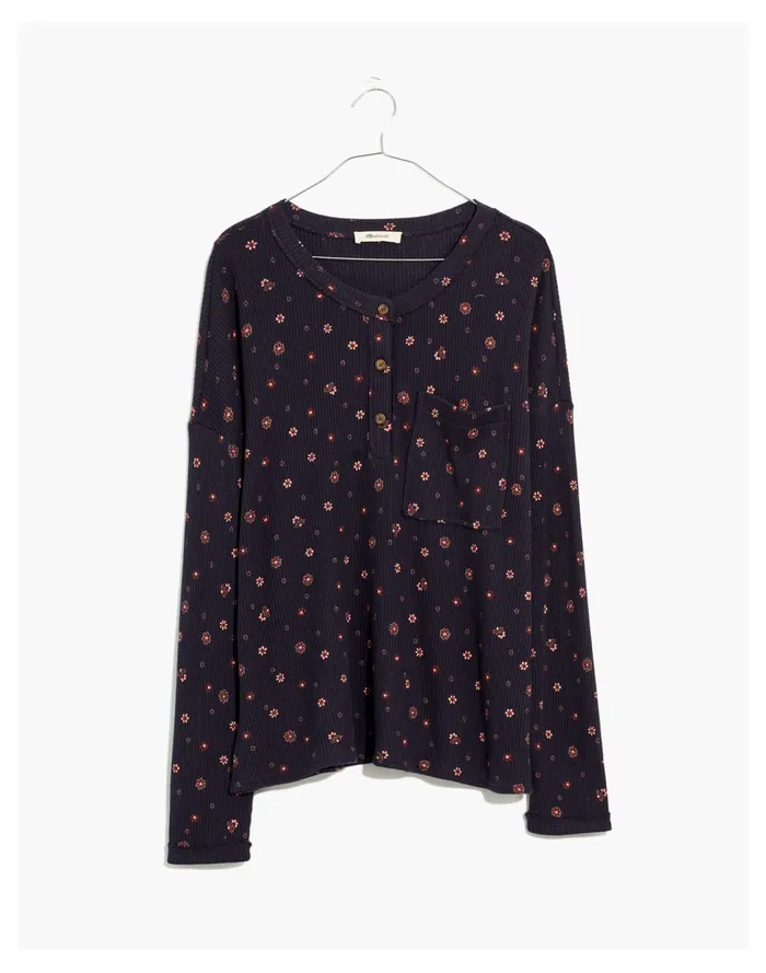 Women Waffle Knit Henley Pajama Top In Bandana Floral Night Vision Madewell Pajamas Women Waffle Knit Henley Pajama Top In Bandana Floral Night Vision Madewell Pajamas