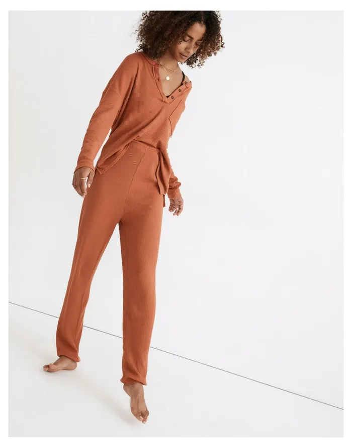 Women Waffle Knit Pajama Sweatpants Afterglow Red Madewell Pajamas