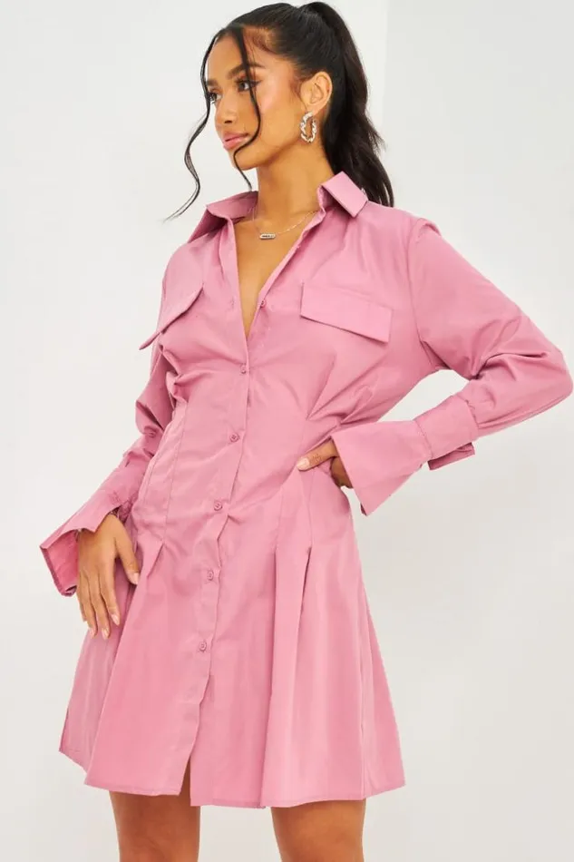 Women Waisted Mini Shirt Dress In Pink Pink Brentiny Paris Ceremonial Outfits