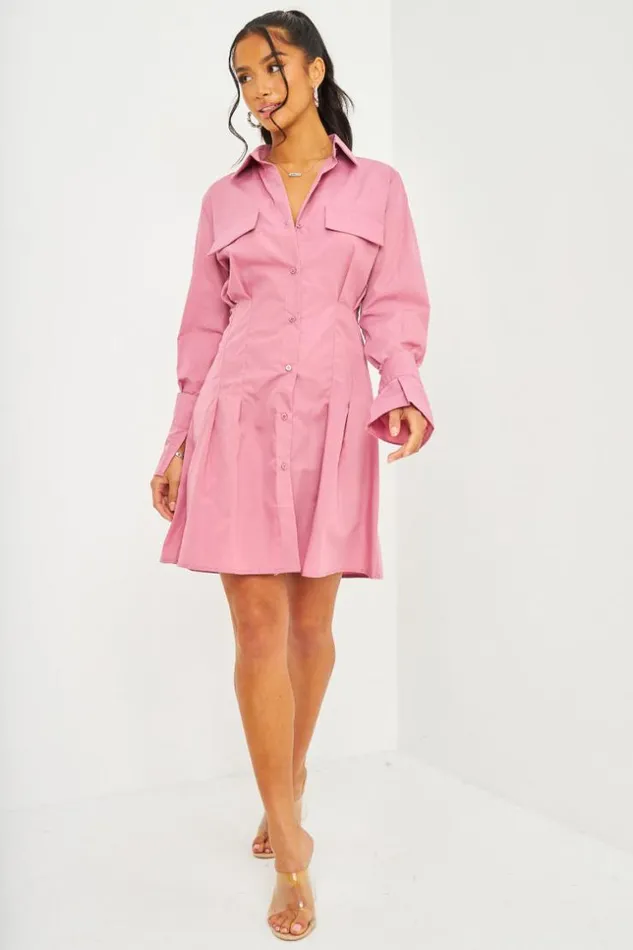 Women Waisted Mini Shirt Dress In Pink Pink Brentiny Paris Ceremonial Outfits