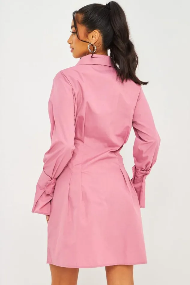 Women Waisted Mini Shirt Dress In Pink Pink Brentiny Paris Ceremonial Outfits