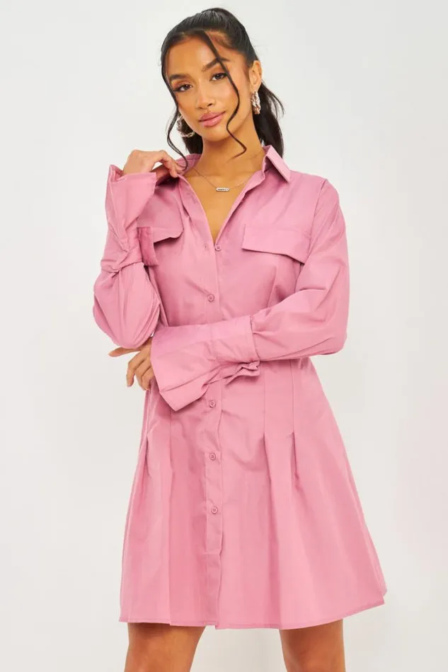Women Waisted Mini Shirt Dress In Pink Pink Brentiny Paris Ceremonial Outfits