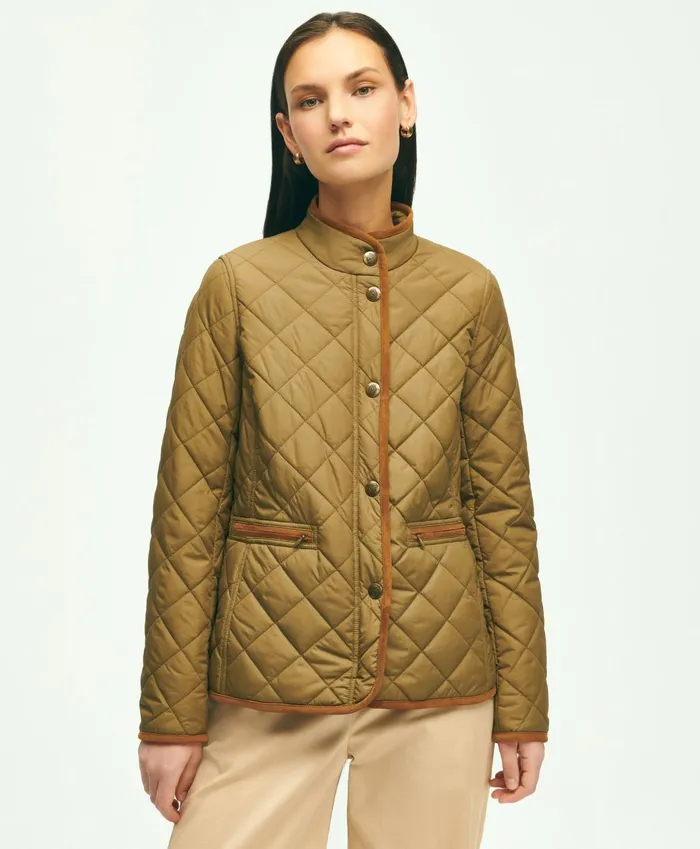 Women WaterRepellant Quilted Jacket Dark Green Brooks Brothers Coats and Jackets