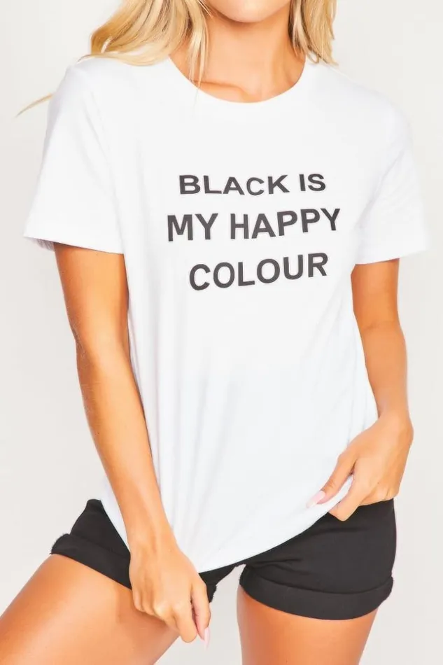 Women White 034Happy Color034 TShirt White Brentiny Paris TShirts