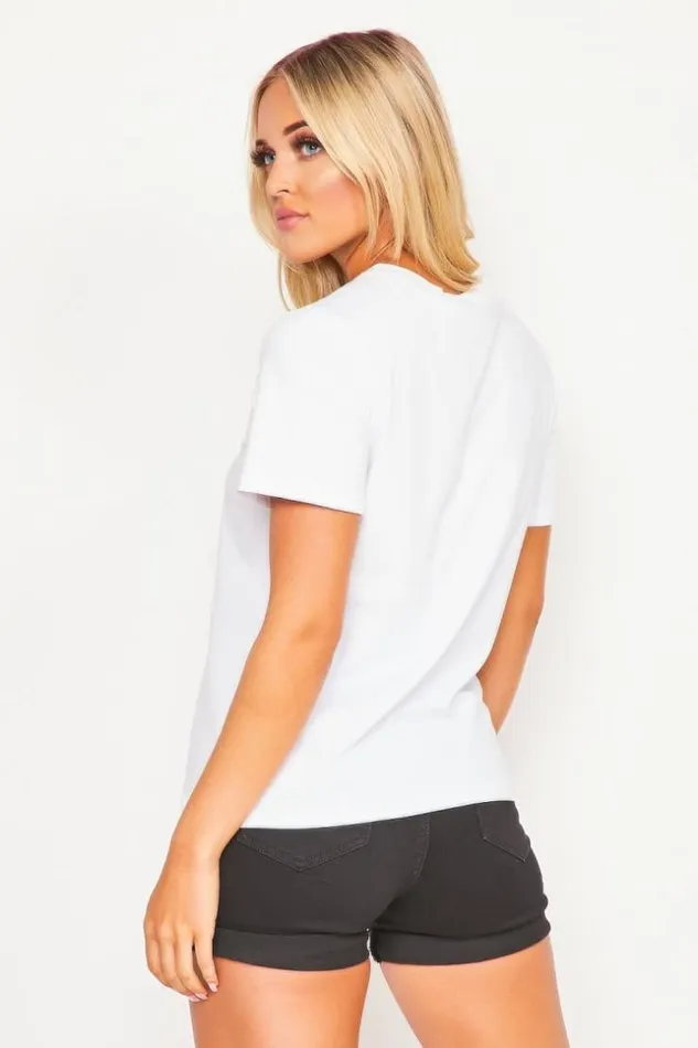Women White 034Happy Color034 TShirt White Brentiny Paris TShirts