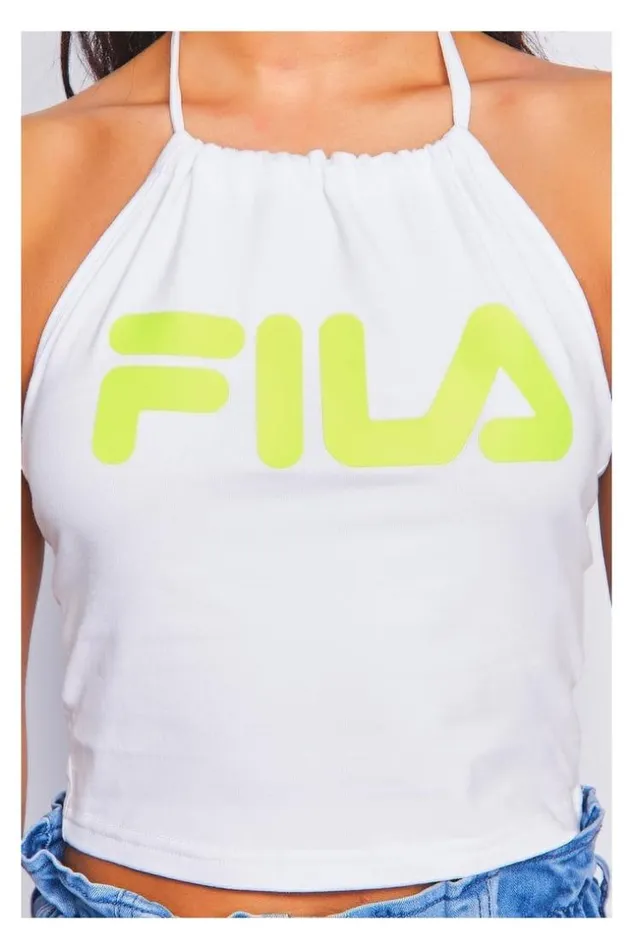 Women White Halterneck Crop Top Chiara Fila Fluo 687080 White Brentiny Paris Lace Tops