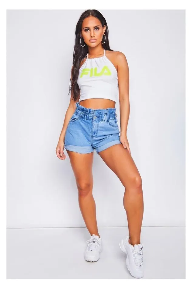 Women White Halterneck Crop Top Chiara Fila Fluo 687080 White Brentiny Paris Lace Tops