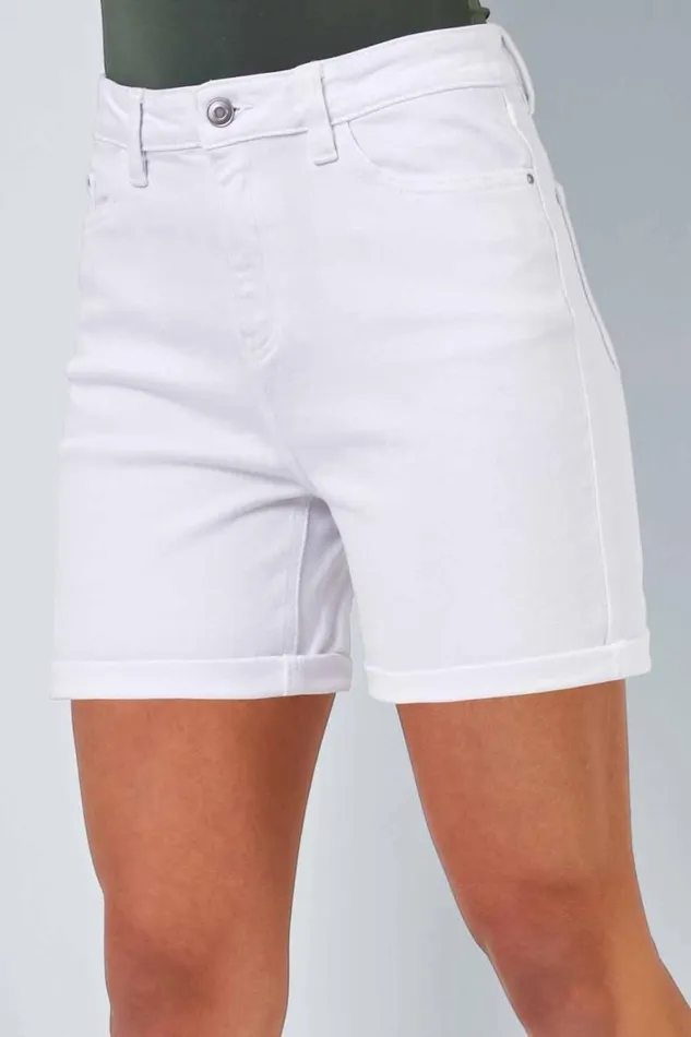 Women White Stretch Denim Mom Shorts Roman Coords