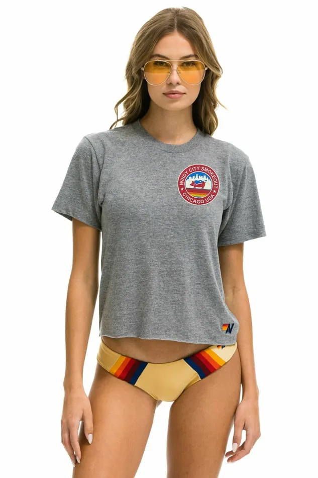Women WINDY CITY SMOKEOUT 2023 BOYFRIEND TEE HEATHER GREY Aviator Nation BoyfriendTees