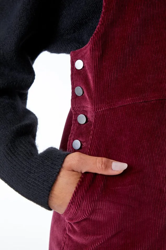 Women Wine Button Corduroy Pinafore Dress Roman Dresses