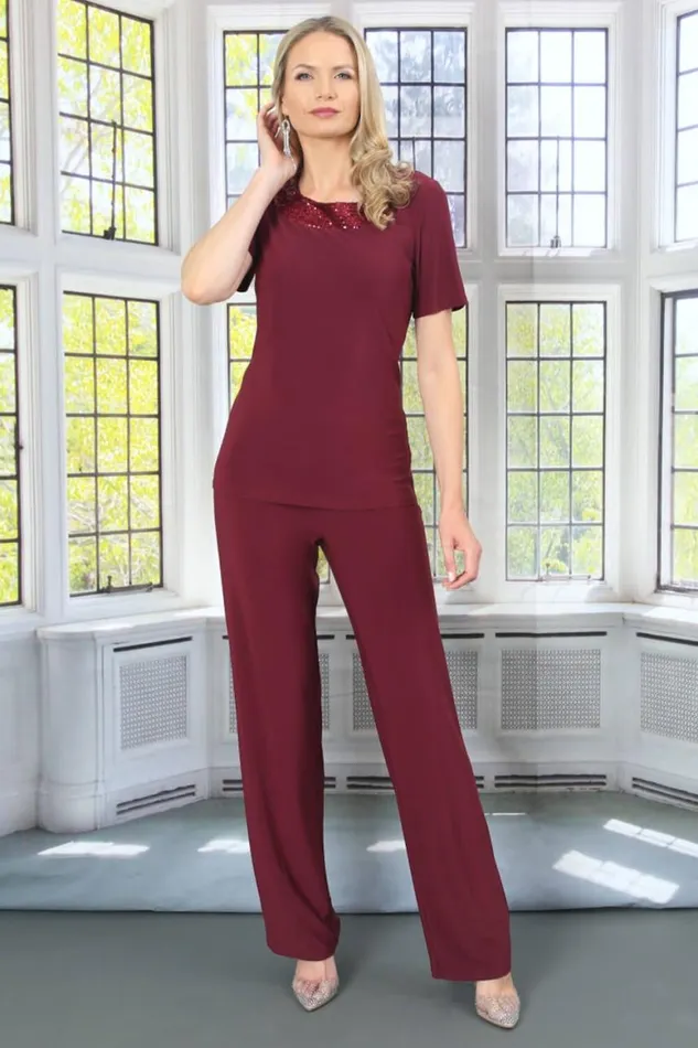 Women Wine Julianna Jersey Sequin Top Roman Tops