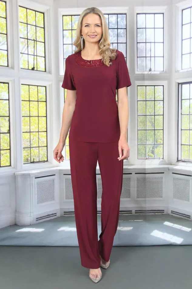 Women Wine Julianna Jersey Sequin Top Roman Tops
