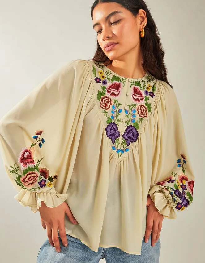 Women Winny Embroidered Floral Blouse Ivory Monsoon Tops and Blouses