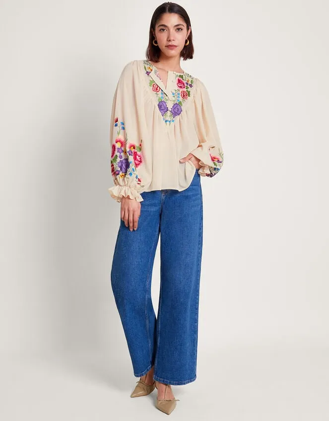 Women Winny Embroidered Floral Blouse Ivory Monsoon Tops and Blouses