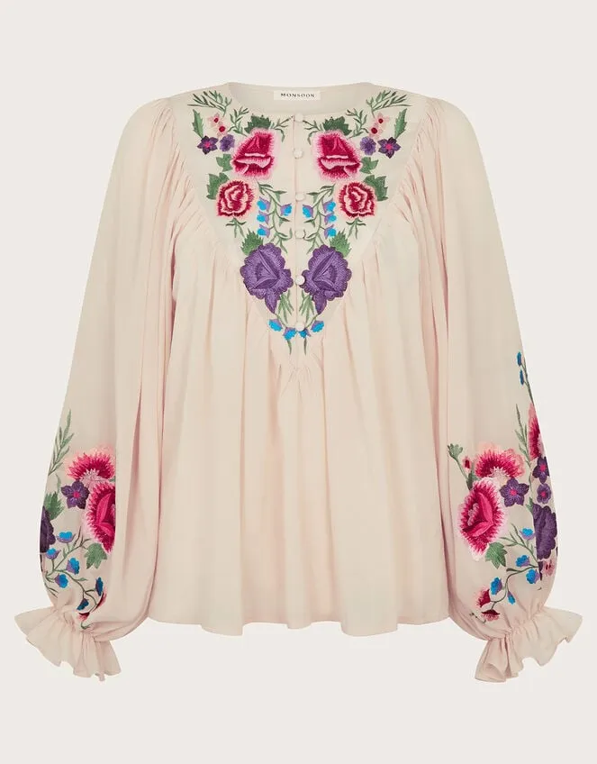 Women Winny Embroidered Floral Blouse Ivory Monsoon Tops and Blouses