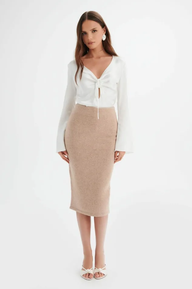 Women Winter Knitwear Lavish Alice MARTINA Knitted Cashmere Blend Midi Skirt In Beige Beige