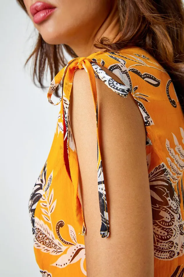 Women Yellow Sleeveless Floral Frill Maxi Dress Roman Dresses